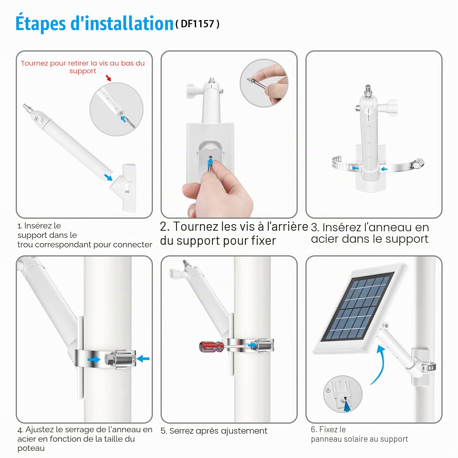 HOLACA Support d'extension de poteau compatible avec panneau solaire R ing/Arlo/Wyze/Eufy/Waterstone, support de montage pour panneau solaire R ing (montage sur poteau/blanc)