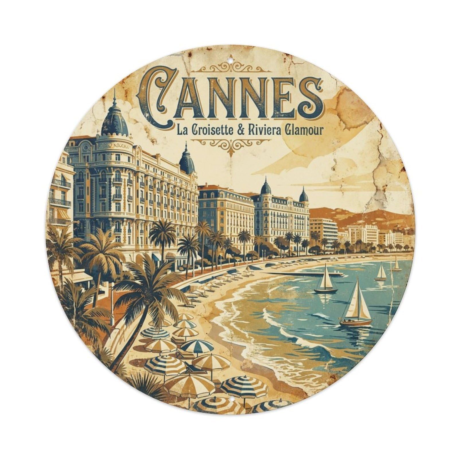 Culture Travel Palm Beach Boulevard France Cannes Metal Tin Sign