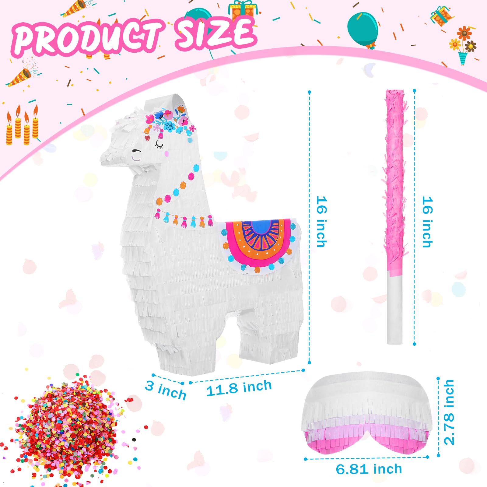 Wettarn Piñata lama pour fête de fête - Blanc - Décorations de fête pour enfants, garçons, filles, fêtes d'anniversaire sur le thème mexicain, centre de table, 40,6 x 30,5 x 7,6 cm