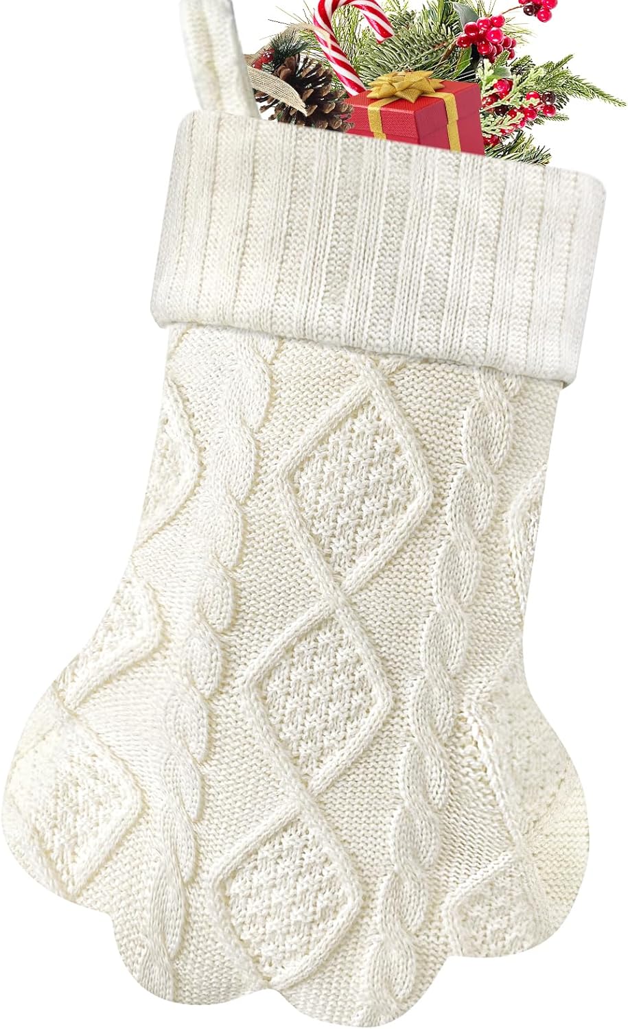 malier christmas stocking for dogs cats, knit white dog christmas stocking, paw shape pet christmas stocking large cat stockings hanging stocking for dogs cats pets (white)