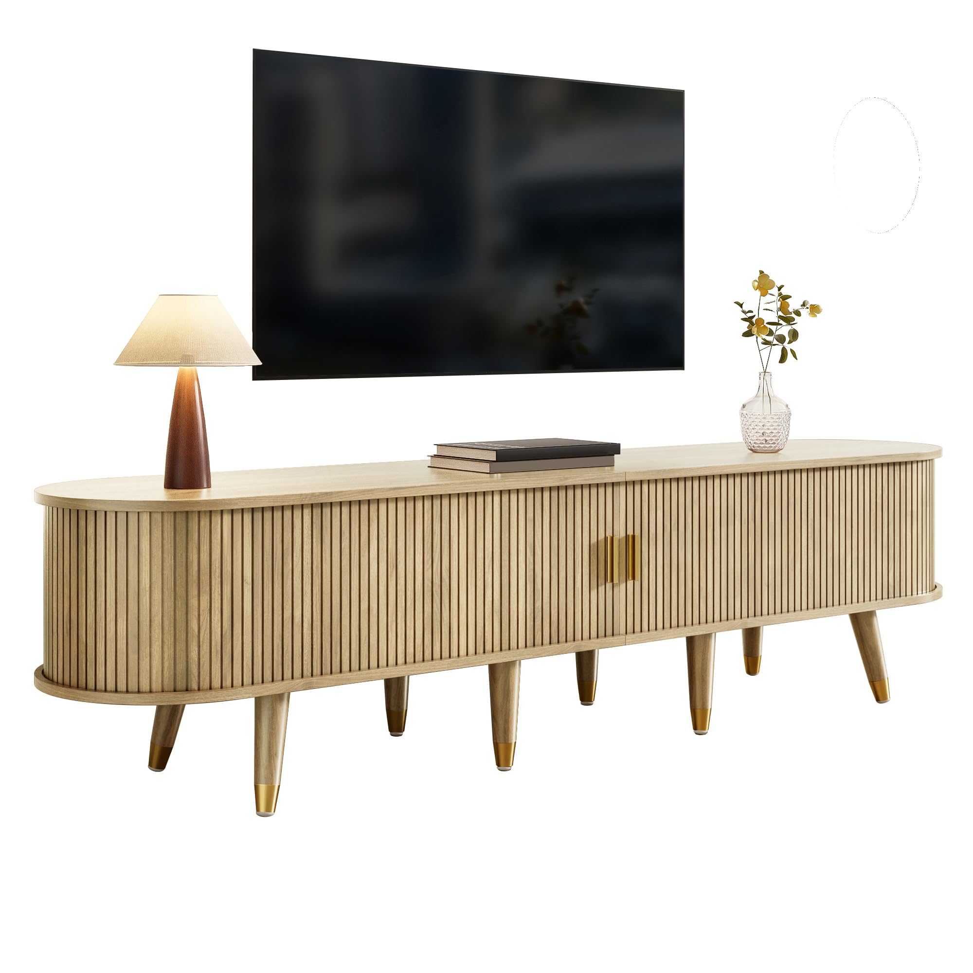 Niska szafka pod telewizor z drzwiami przesuwnymi, 175 cm, dąb