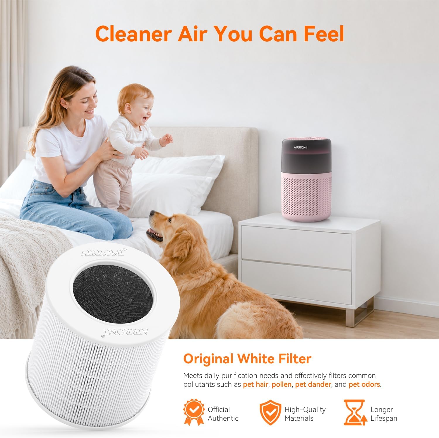 AIRROMI HEPA Air Purifier for Bedroom&Home,Pet Air Purifier for Home Pets,Removes Pet Odor,Cat Litter Smell,Dust,Smoke&Allergies,Quiet Room Air Purifier with Scents,360°Air Cleaner,A2005 Pink