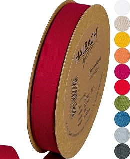 Halbach Seidenbänder Cinta de algodón, 20 mm x 20 m, 100% algodón, cintas para manualidades por metro, cinta de tela para decoración, manualidades, costura al bies, color: rojo vino