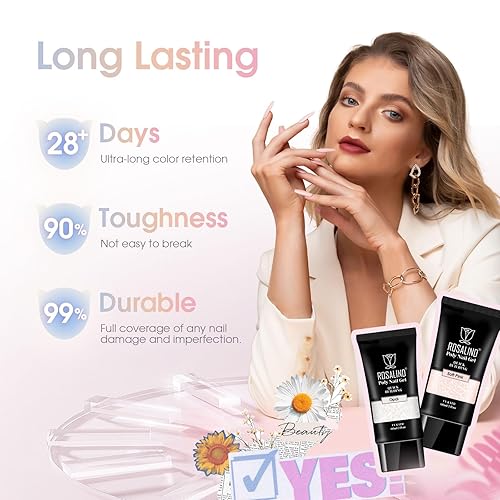 Miniatura 8 de ROSALIND Gel de extensión rosa suave y ópalo, 2 piezas de gel de uñas de ópalo de 2 onzas, kit de uñas rosa para decoración de uñas, gel rosa 2