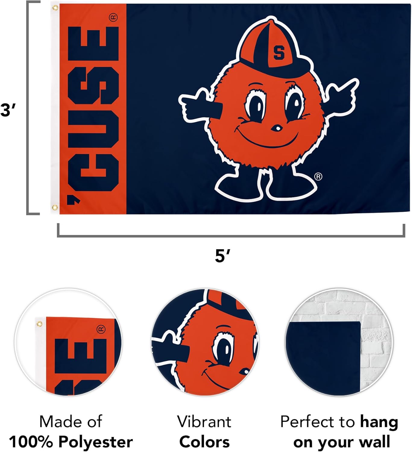 Desert Cactus Syracuse University SU Flag - 3 x 5 Feet Orange Banner, Indoor/Outdoor Durable Fabric, 100% Polyester Design (Style U)