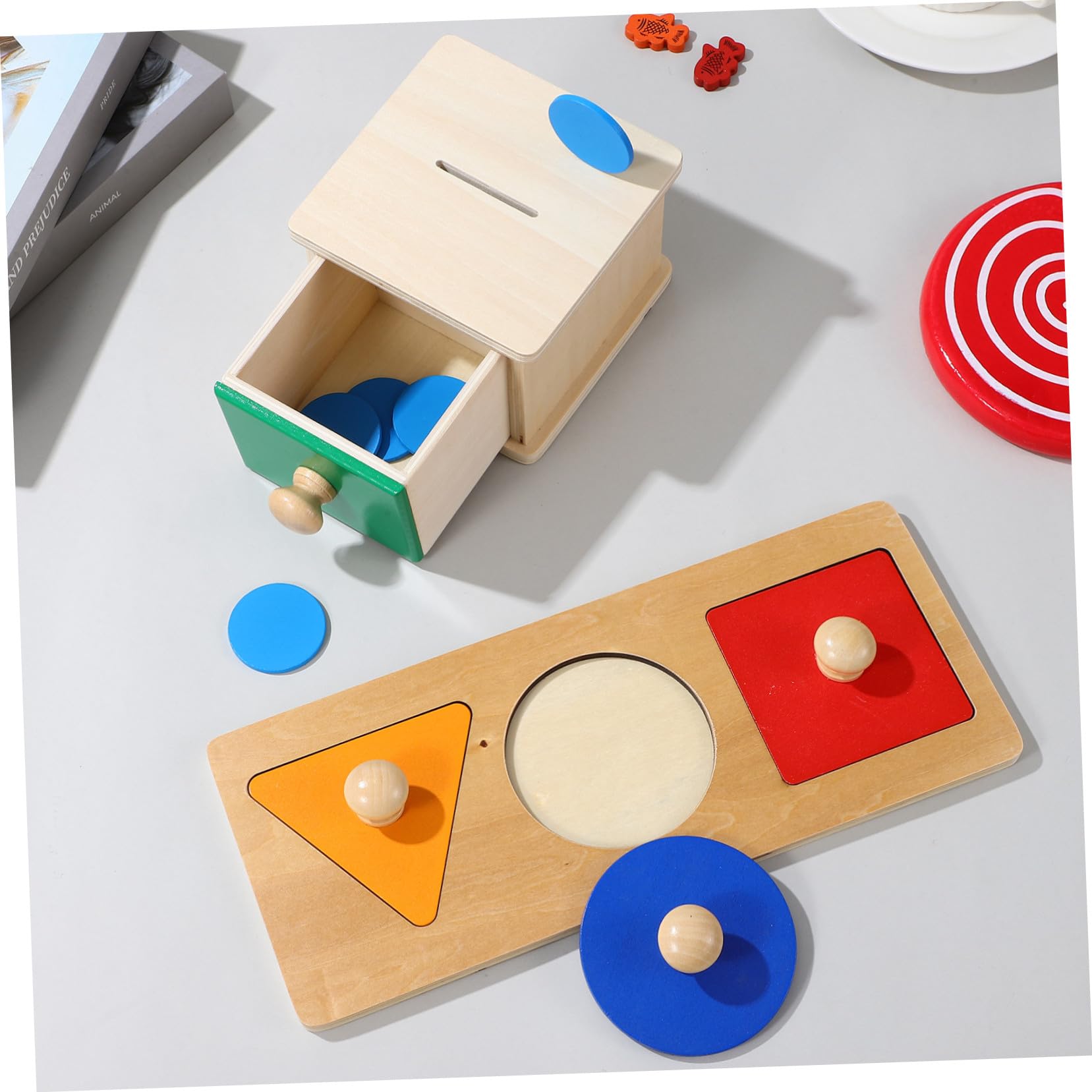 GALPADA Juego de 2 Cajas de Madera para Monedas con Panel Geométrico