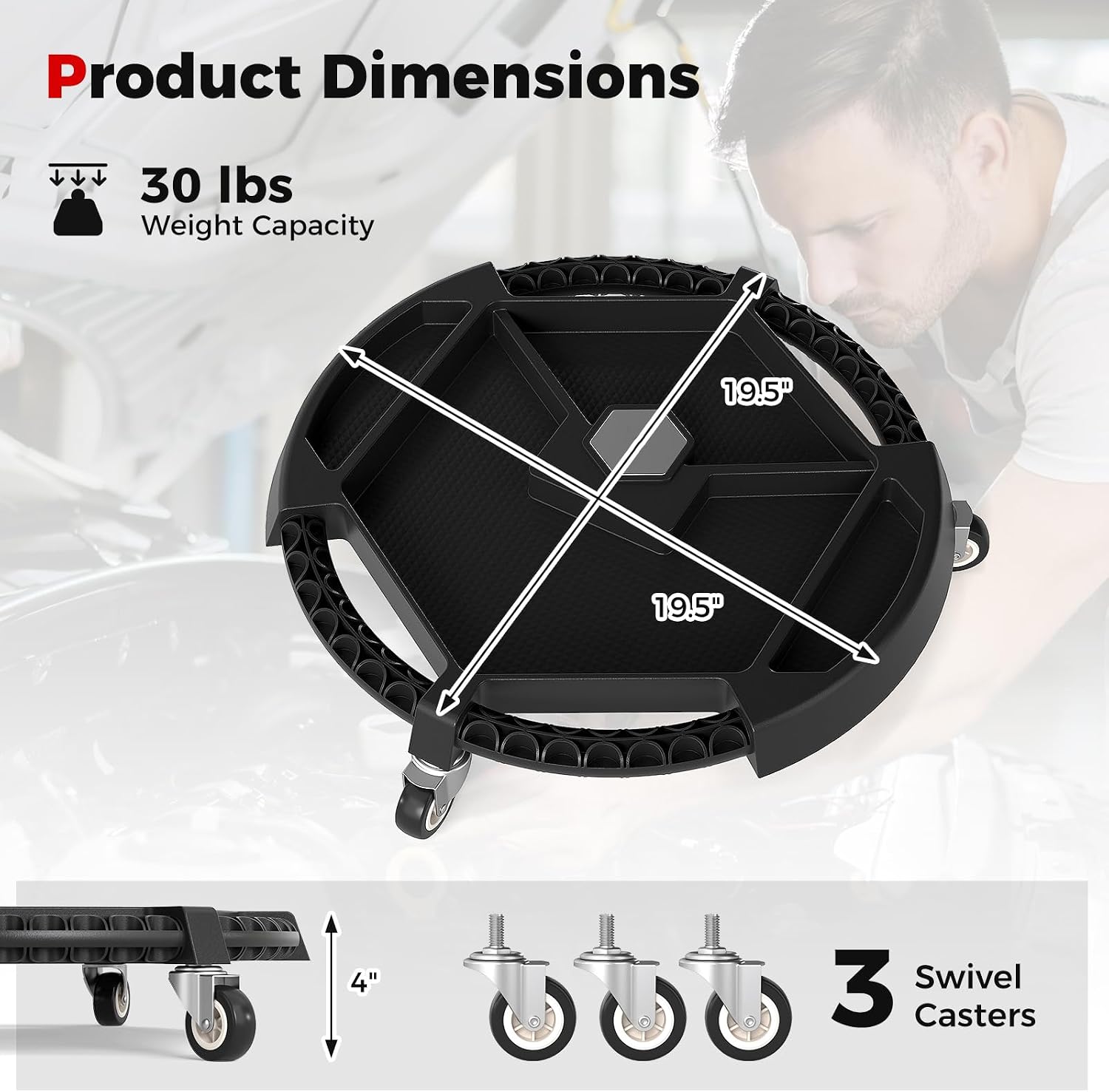 Goplus Rolling Tool Tray, Under Car Magnetic Moving Tray with 3 Swivel Casters, 30 LBS Capacity Caddy Tray, Tool Tray Creeper for Garage, Workshop, Automotive Repair, Mechanics