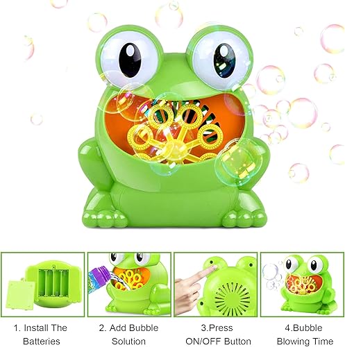 Miniatura 2 de Máquina automática de burbujas para niños y niñas, máquina sopladora de burbujas de rana hace más de 500 burbujas por minuto para Navidad, fiesta de