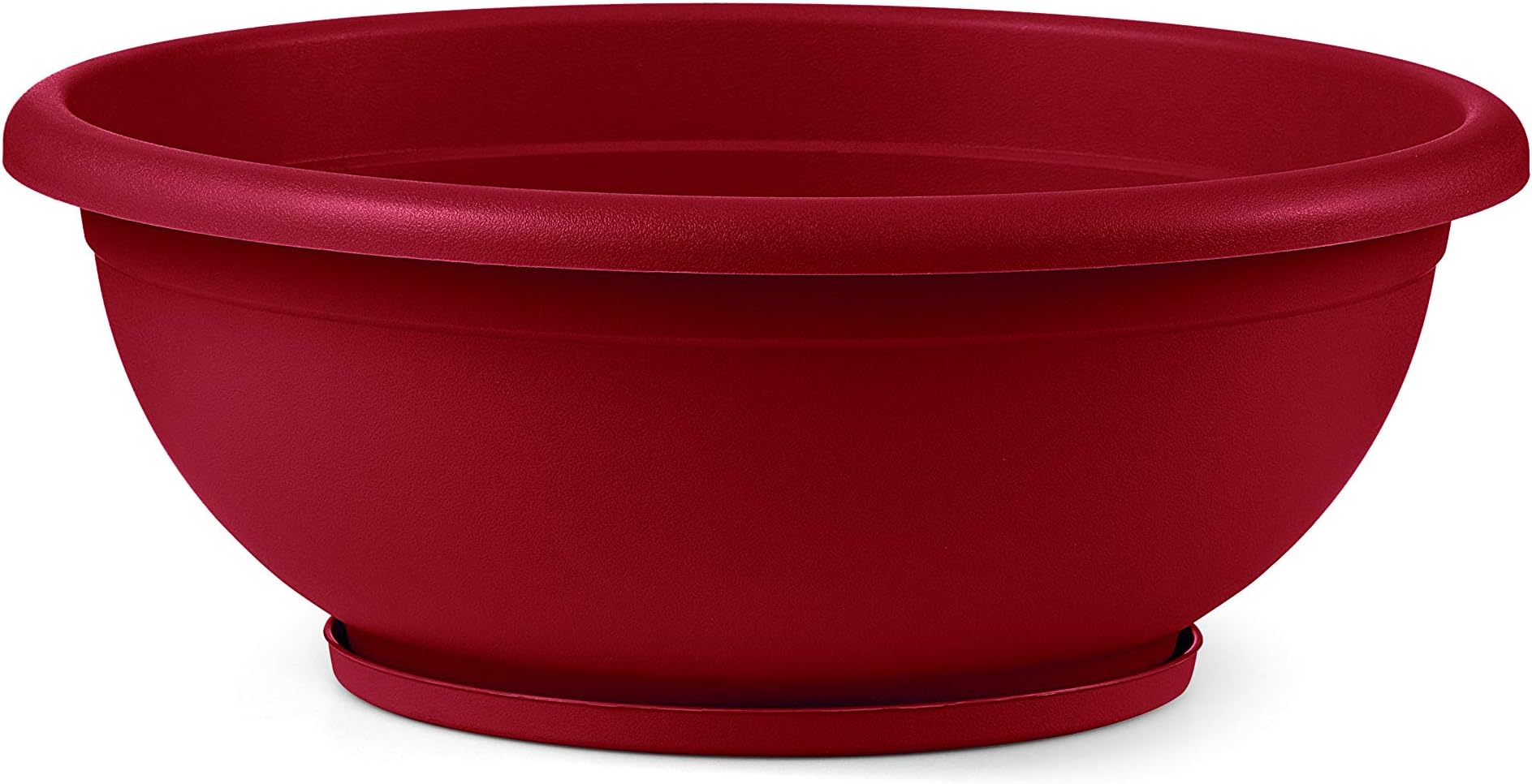 TABOR TOOLS VEN304 Plastic Planter Bowl, Small Garden Bowl with Attached Drainage Tray, for Indoor and Outdoor Use, Round Ø 12 Inch (Color: Dark Red)