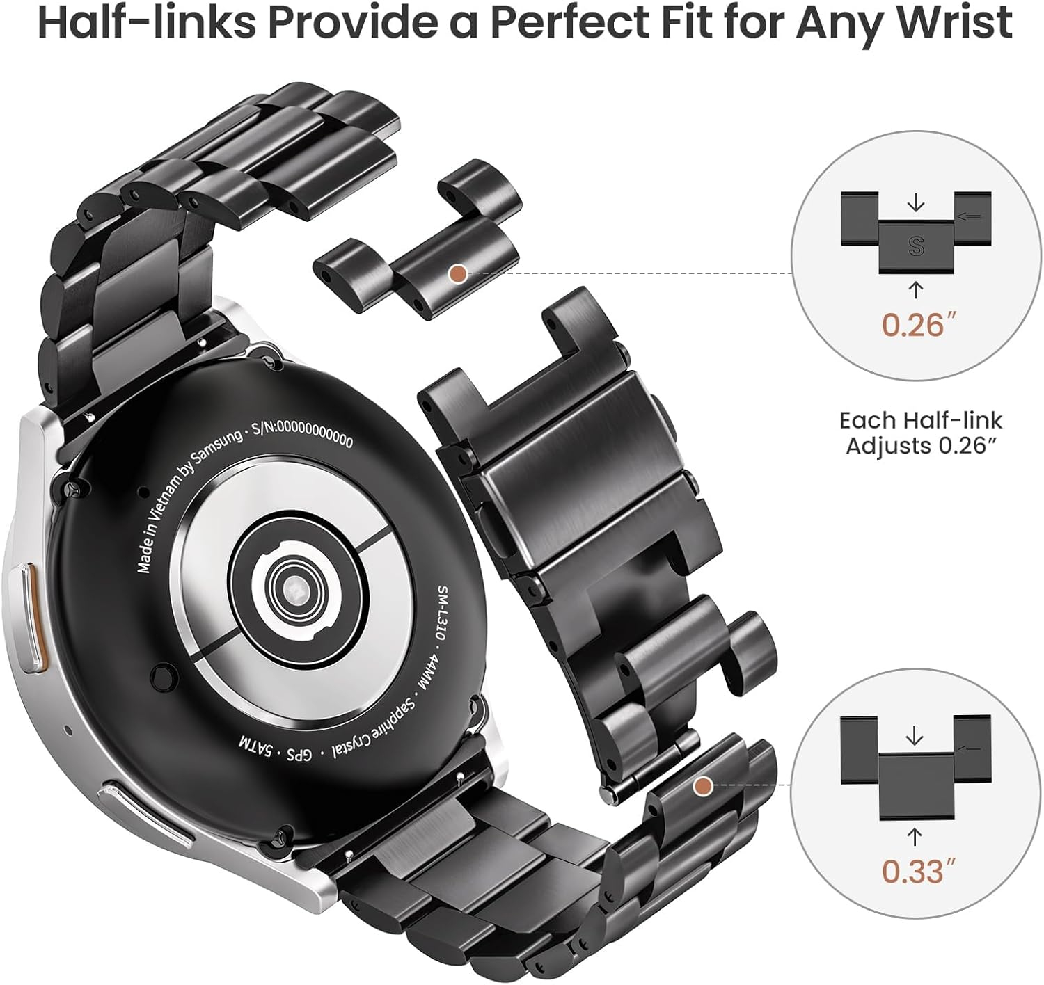 Stainless Steel Band Compatible with Samsung Galaxy Watch 7 6 5 4 FE Pro Classic 40mm 44mm 43mm 47mm 45mm 42mm 46mm, 20mm Metal Elegant Casual No Gap Strap for Women Men