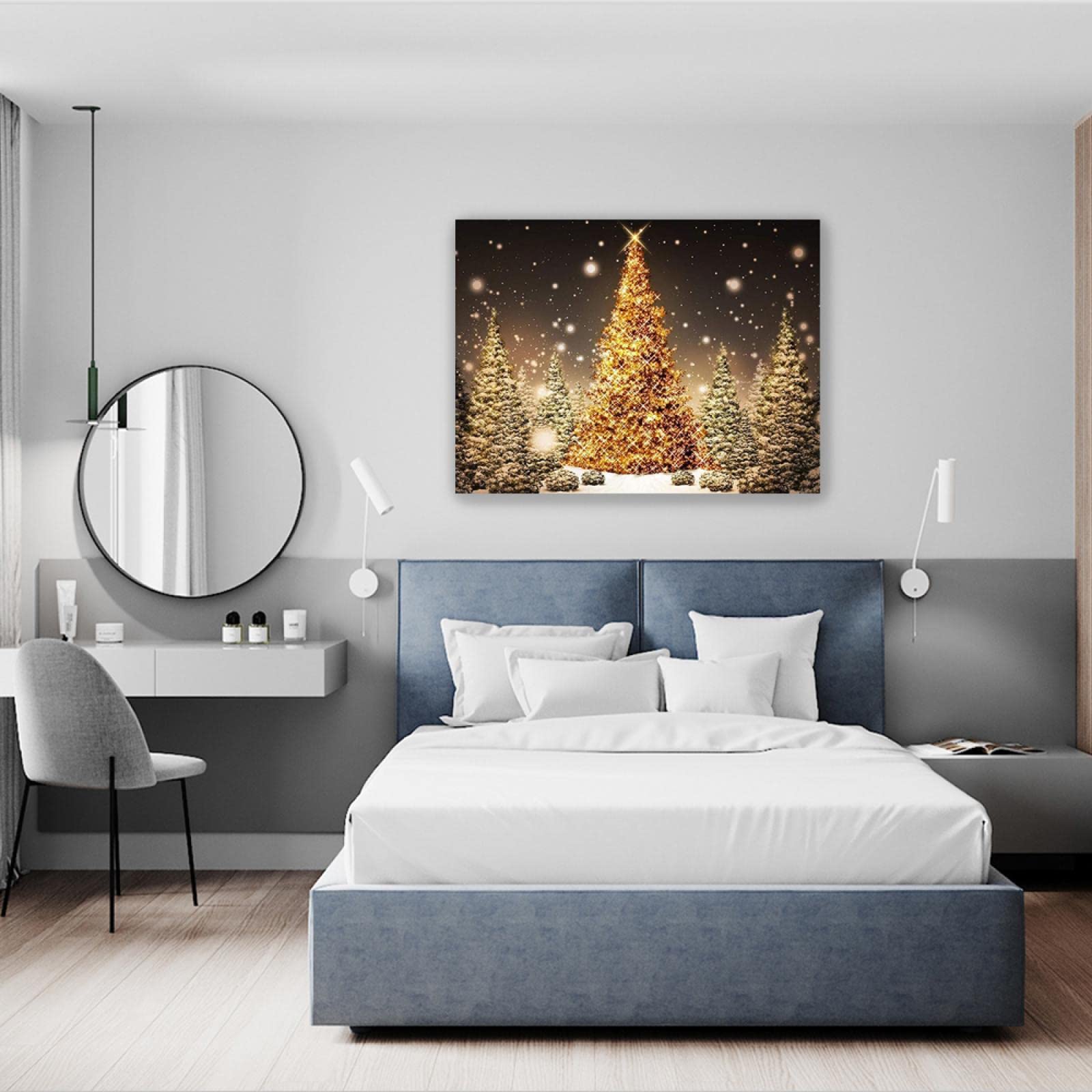 Tableaux Toile Déco Noël - 3 Pièces 50x70 Cm - Père Noël, Sapin, Paysage Hivernal - Pour Salon, Salle à Manger - 10