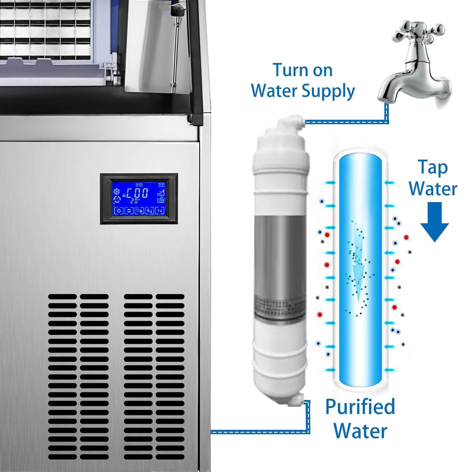 Máquina de hielo comercial 2000 kg/24 H, 1030 W, acero inoxidable, con capacidad de 59 kg, autolimpieza, ahorro de energía, para bares, restaurantes y cocina doméstica