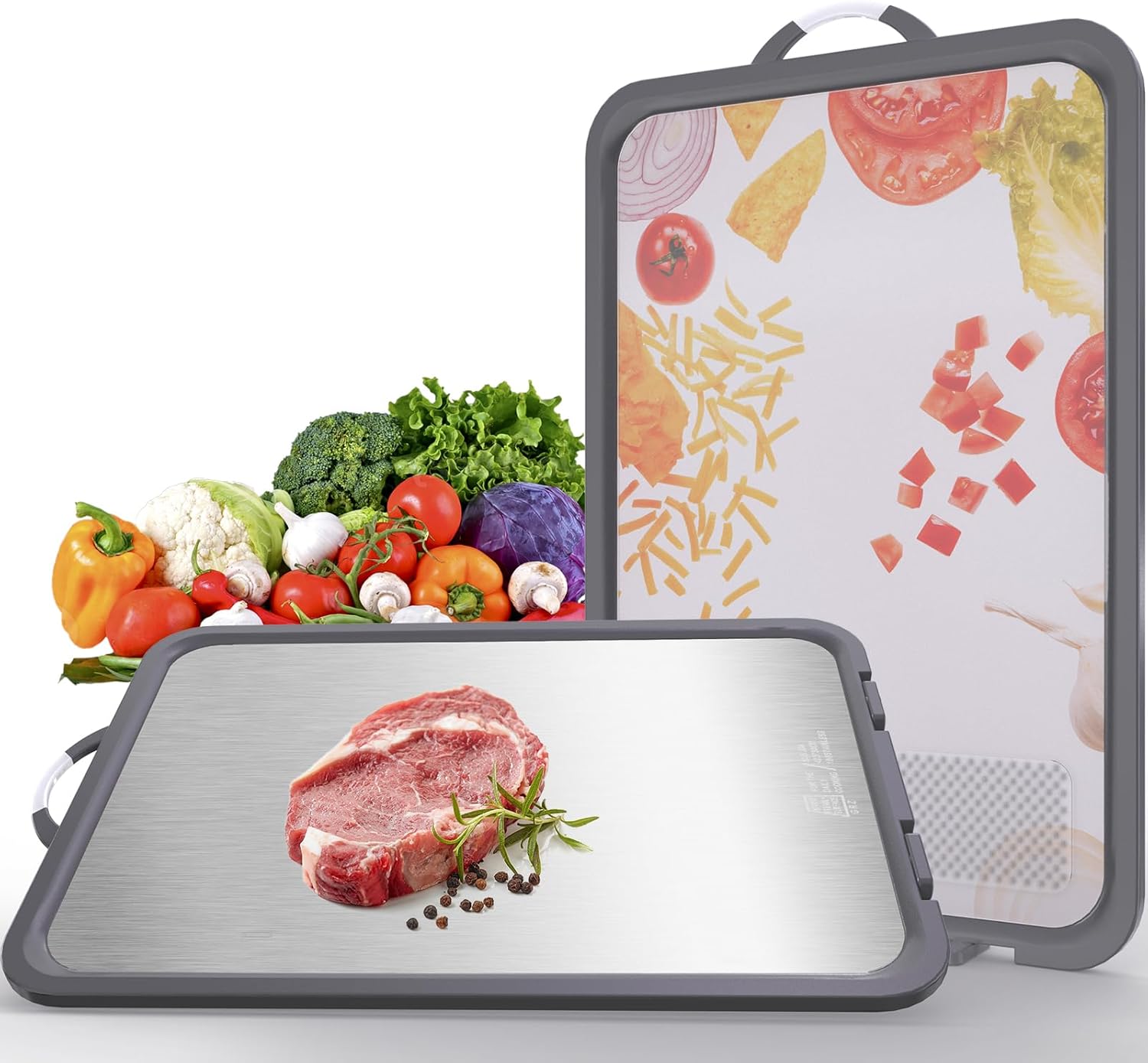 Titanium Cutting Board for Kitchen Large Cutting Boards Double-Sided Cutting Boards with Handle and Stand Stainless Steel Cutting Board and PP Chopping Board for Cutting Meats &Vegetables