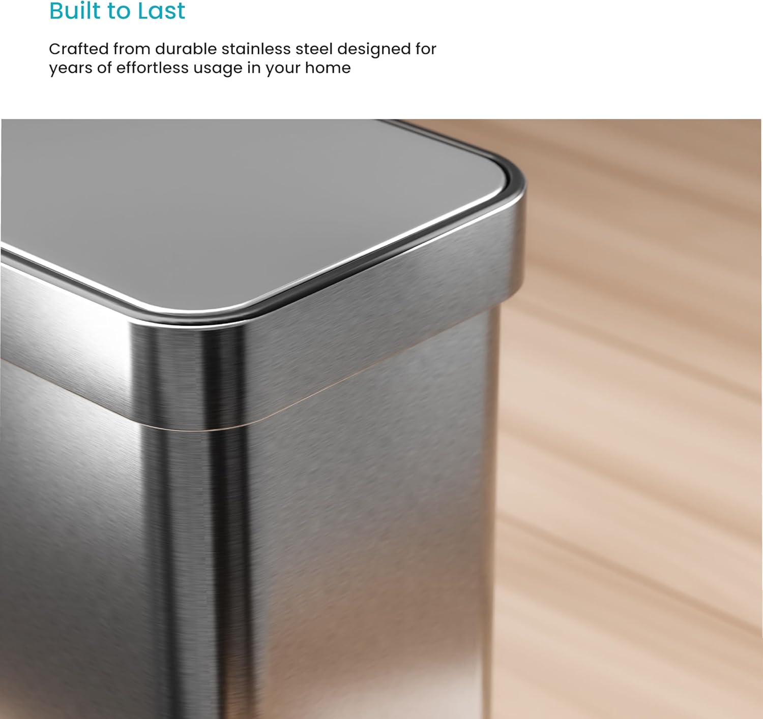 Home Zone Living 3 Gallon Small Trash Can with a Lid and Step Pedal, CleanAura, Odor Control, Stainless Steel with Slim Design for Home and Office, Silver, 10 Liters