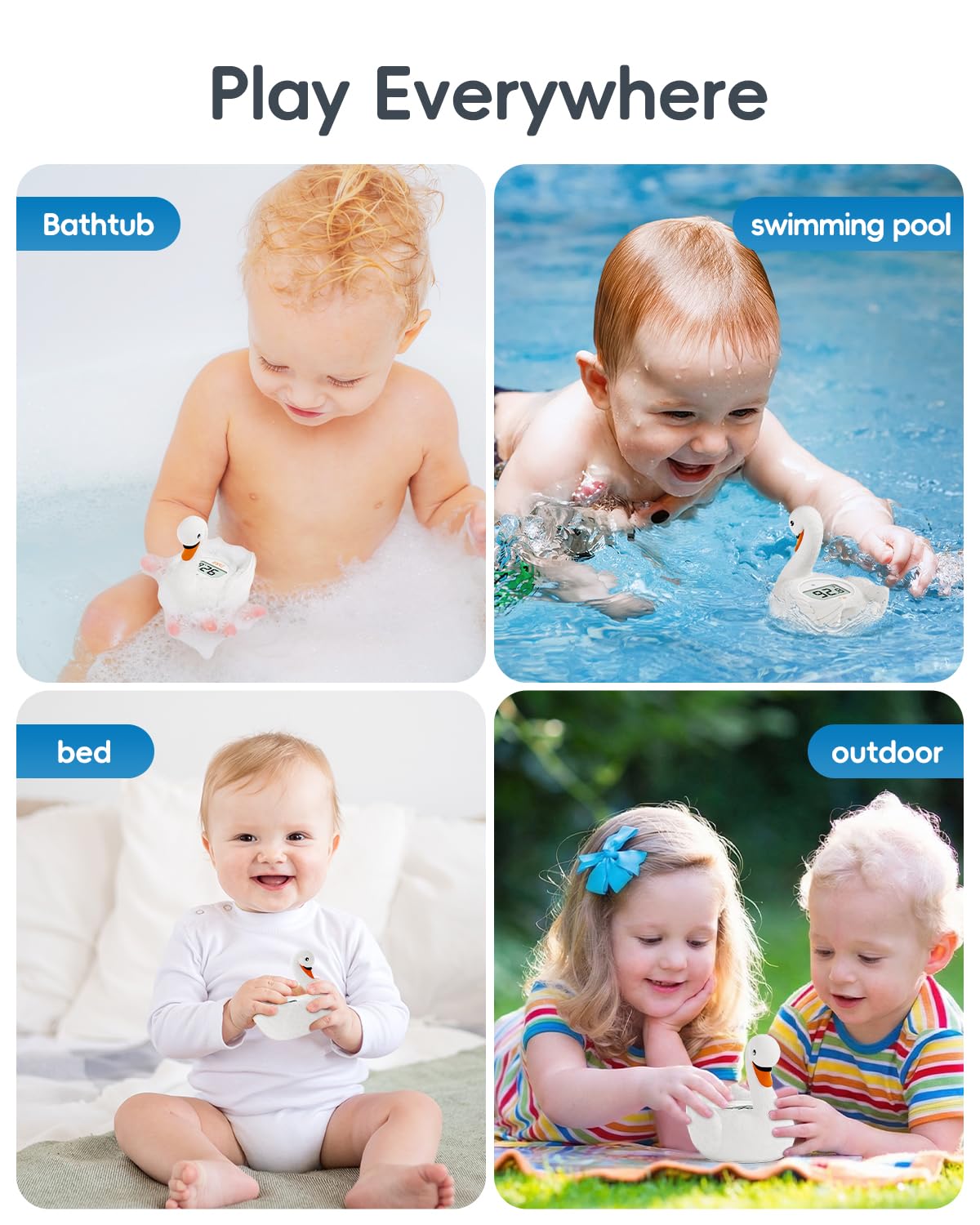 b&h Baby-Badethermometer, weißes Schwanenförmiges Babysicheres, schwimmendes Badethermometer – leicht ablesbarer Bildschirm – zuverlässige Temperaturmessungen, Neugeborene müssen haben und
