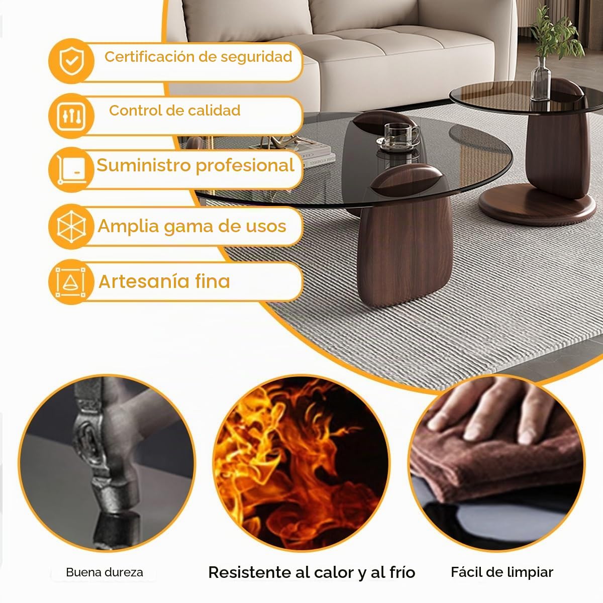 Mesa de Centro Redonda Cristal, Mesa Nido Juego de 2, Patas de Madera Maciza, Vidrio Templado para Salón Dormitorio Oficina-Fácil Montaje(Brown-B,80+50cm/31+20in)