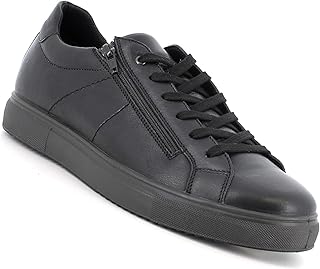 Alpine Swiss Dante Mens Leather Sneakers Made in Italy Modern Minimalist Shoes Side Zipper Lace-up Low-Top Fashion Sneaker