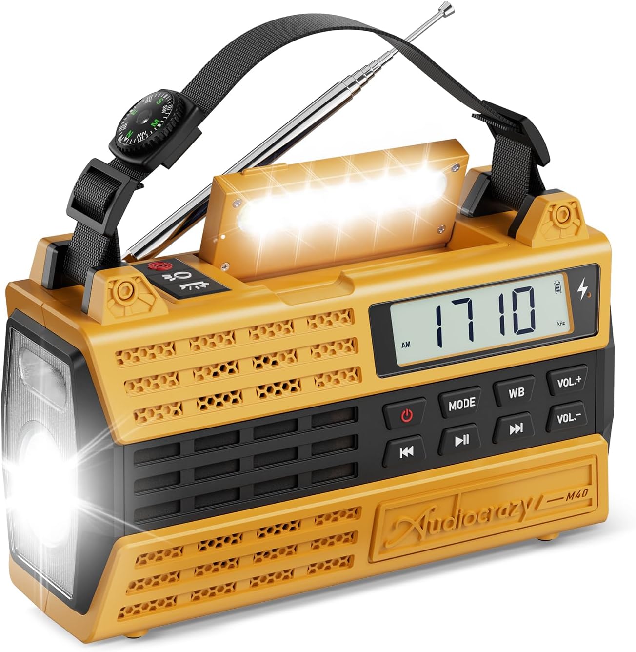 Emergency Crank Radio, 5000mAh Solar Hand Crank Radio, AM/FM/NOAA Weather Radio with Bluetooth, 3 Mode Flashlight,Reading Lamp for Emergency& Camping Red