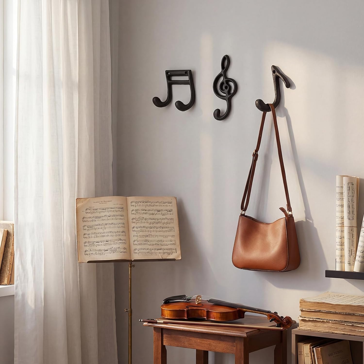 3 Pcs Musical Note Decorative Wall Hook Musical Note Black Finish Cast Iron Hook with Screws for Music Room Home Kitchen Outdoor Garden Hanging Clothes Caps Bags