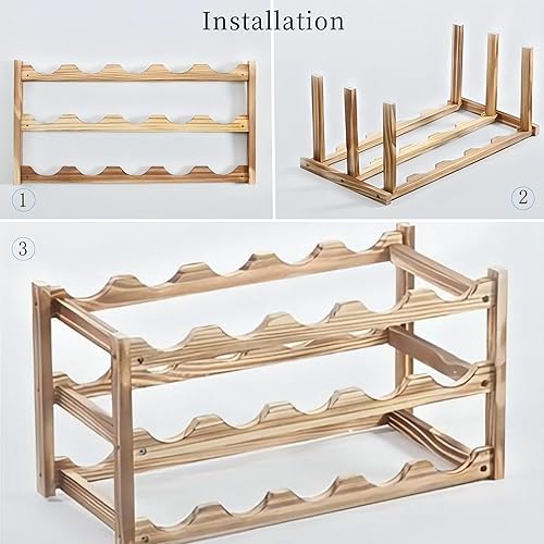 Miniatura 6 de Estante para vino, soporte de madera para botellas de vino, estante de almacenamiento para botellas de vino para el hogar, bodega, despensa, armario