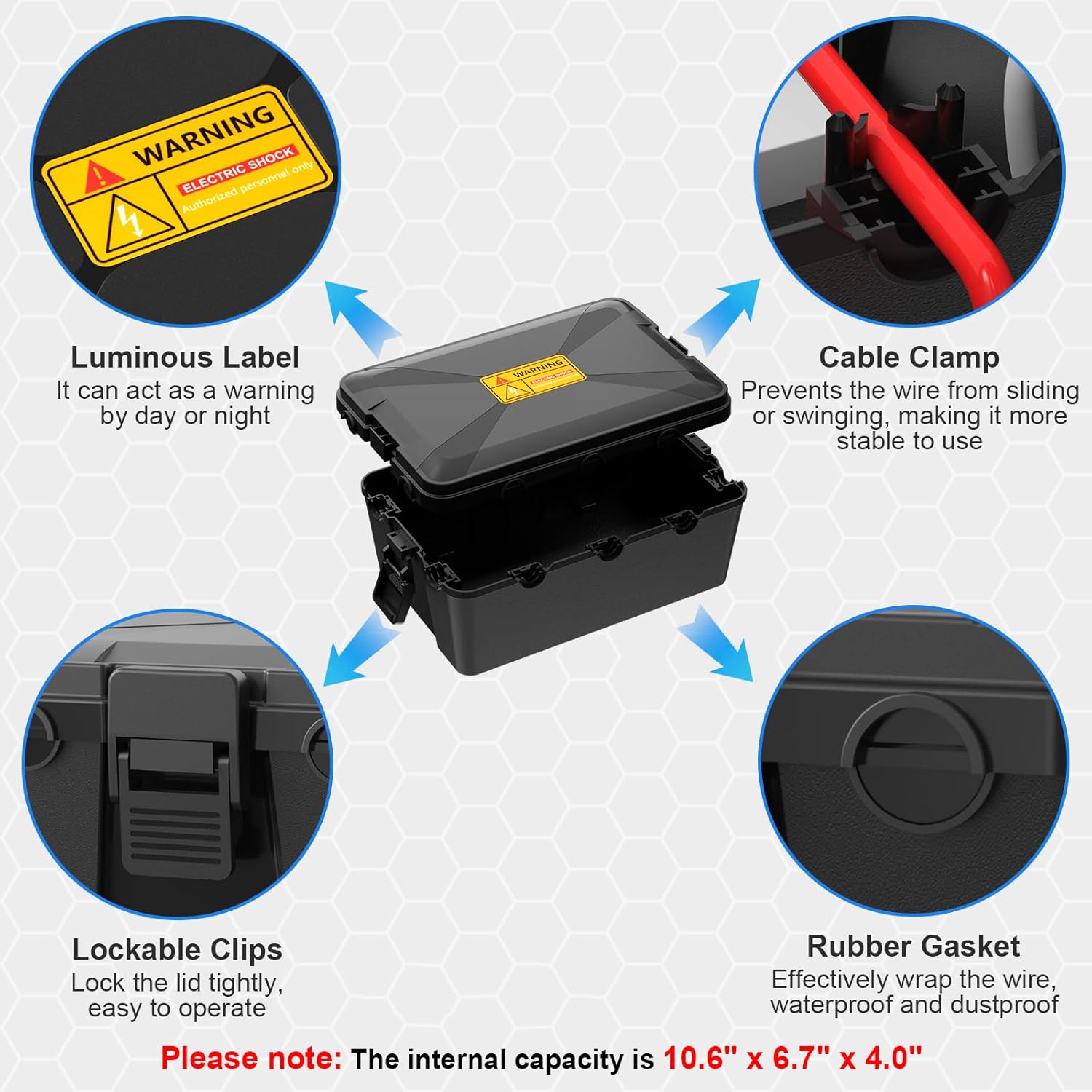 Clatoon Large Outdoor Electrical Box Waterproof 12.8 x 8.2 x 5 in, IP54 Waterproof Extension Cord Cover Outlet Box, Weatherproof Connection Box for Electronics Outside, Power Strip, Light, Plug