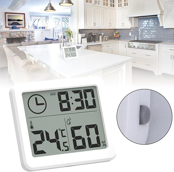 Termometro igrometro per interni – Temperatura digitale di lunga durata, indicatore di umidità con orologio, design moderno, schermo LCD da 3,2 pollici Celsius | Monitor clima domestico per soggiorno - 3