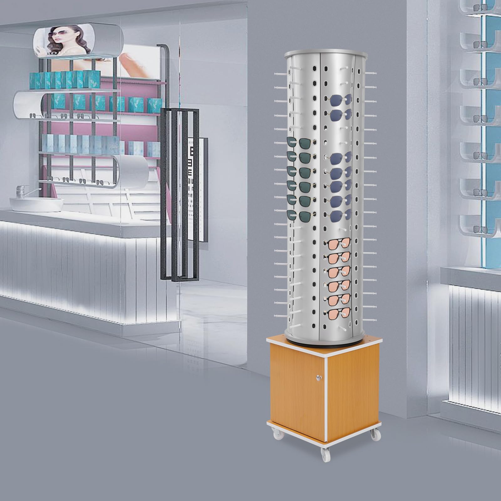 Soporte de exhibición de gafas, estante de almacenamiento para 114 pares, organizador giratorio de 360° para gafas de sol y gafas de lectura, ideal para tiendas minoristas y ópticas