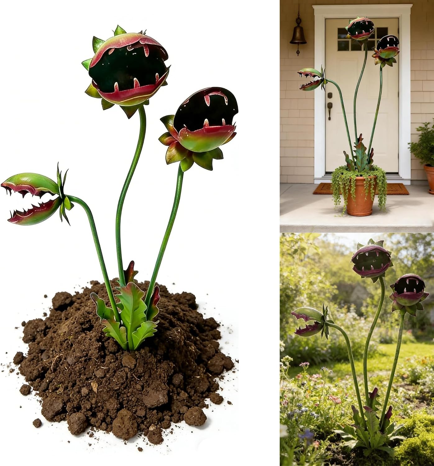 Metal Carnivorous Plant Garden Stake, 2026 New 25-Inch Venus Flytrap Yard Art Decor, Durable Yard Art for Flower Beds, Lawn Garden Patio Halloween Gothic Yard Decoration