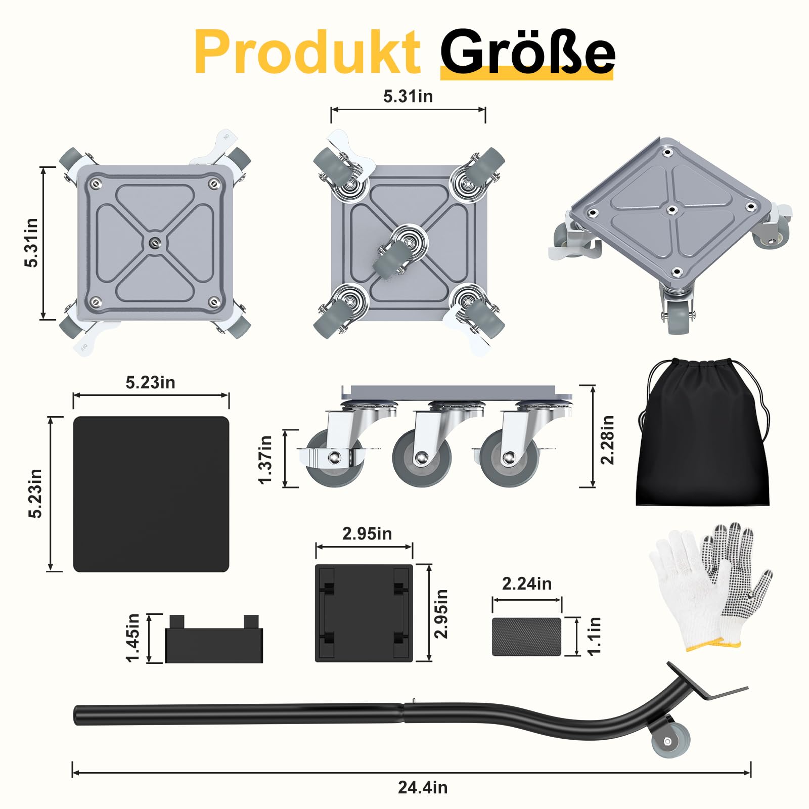 Kit de transport de meubles solide - Avec 4 chariots à panneaux en acier au carbone - Avec 5 roues universelles en caoutchouc - Roulettes pour déplacer les réfrigérateurs, les canapés, etc. - Charge