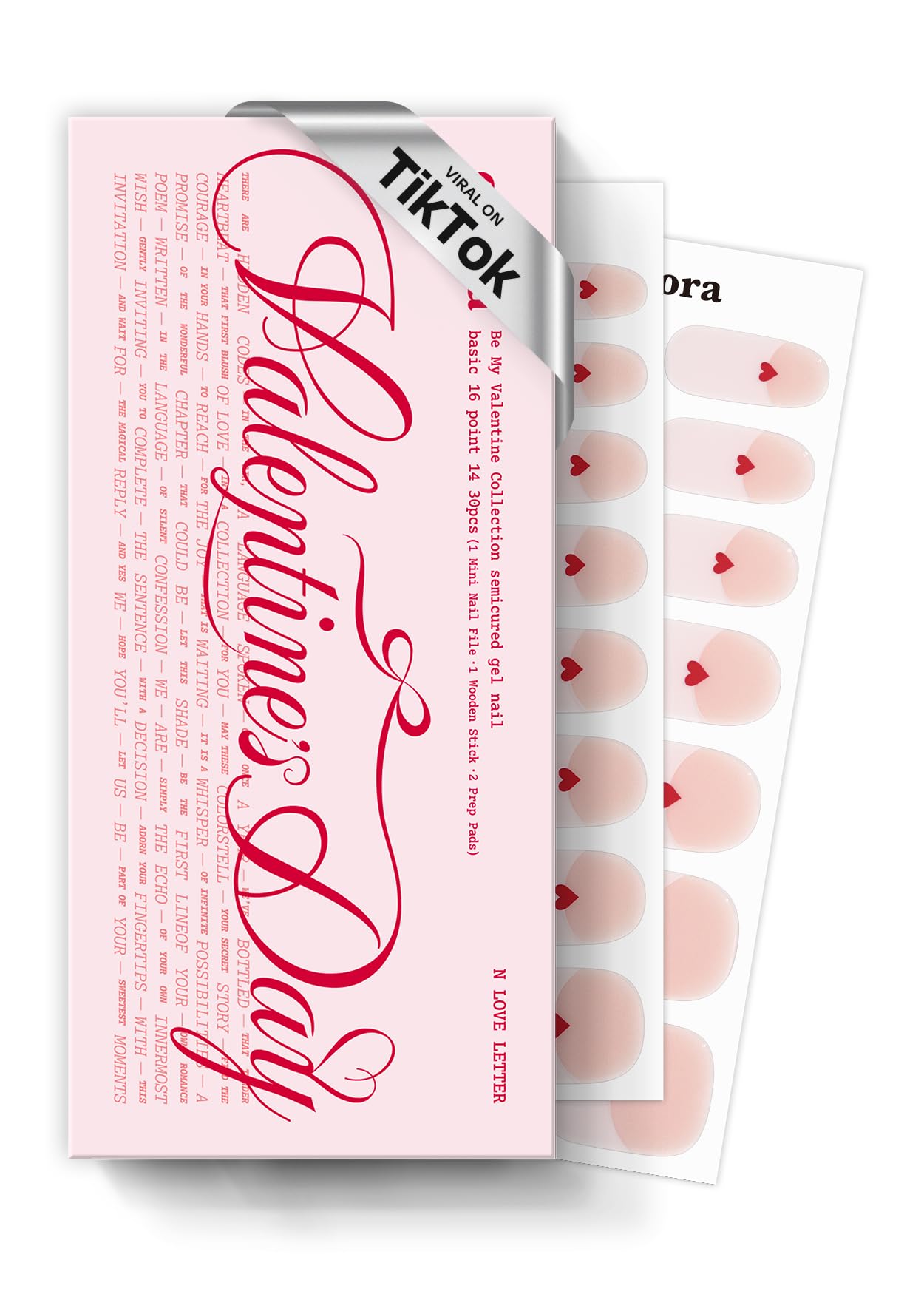 ohora Semi Cured Gel Nail Strips (N Love Letter) - Salon-Quality Valentines Nails, Works with Any Lamps, Long Lasting, Easy to Apply & Remove, Chip Resistant