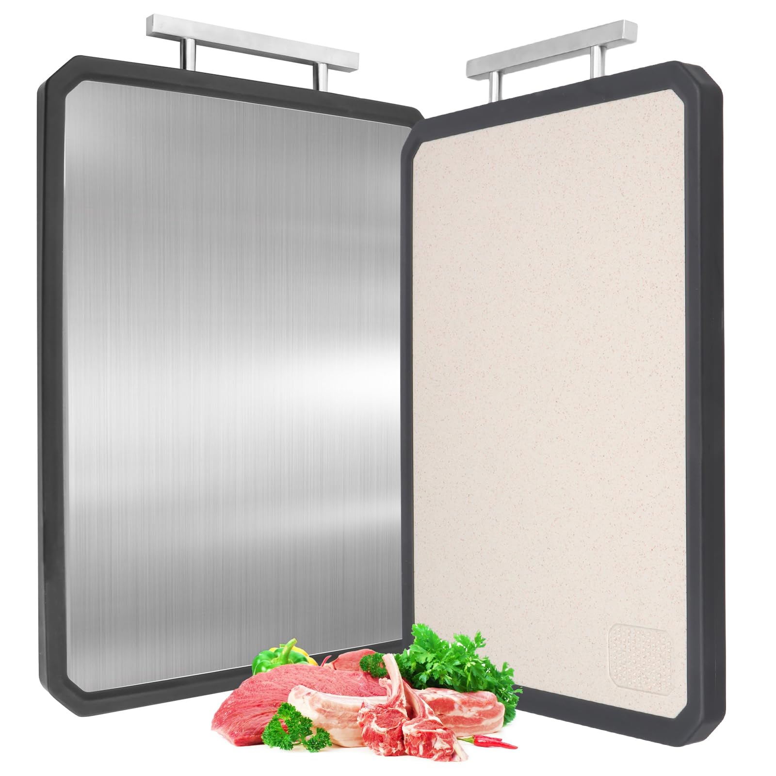 Tabla de cortar de acero inoxidable de doble cara higiénica para colgar carne y verduras