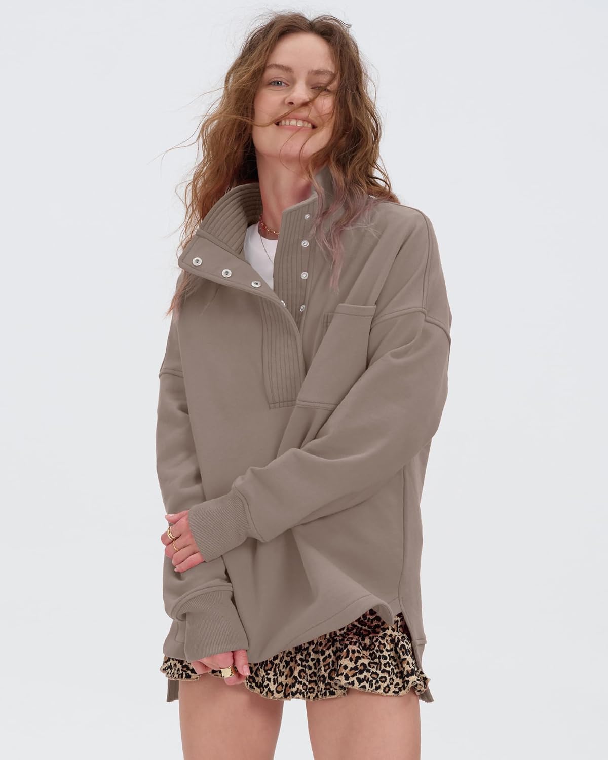 Locachy Womens Casual Oversized Sweatshirt Long Sleeve Button Henley Neck Pullover Tops Fashion Outfits Clothes - Image 8