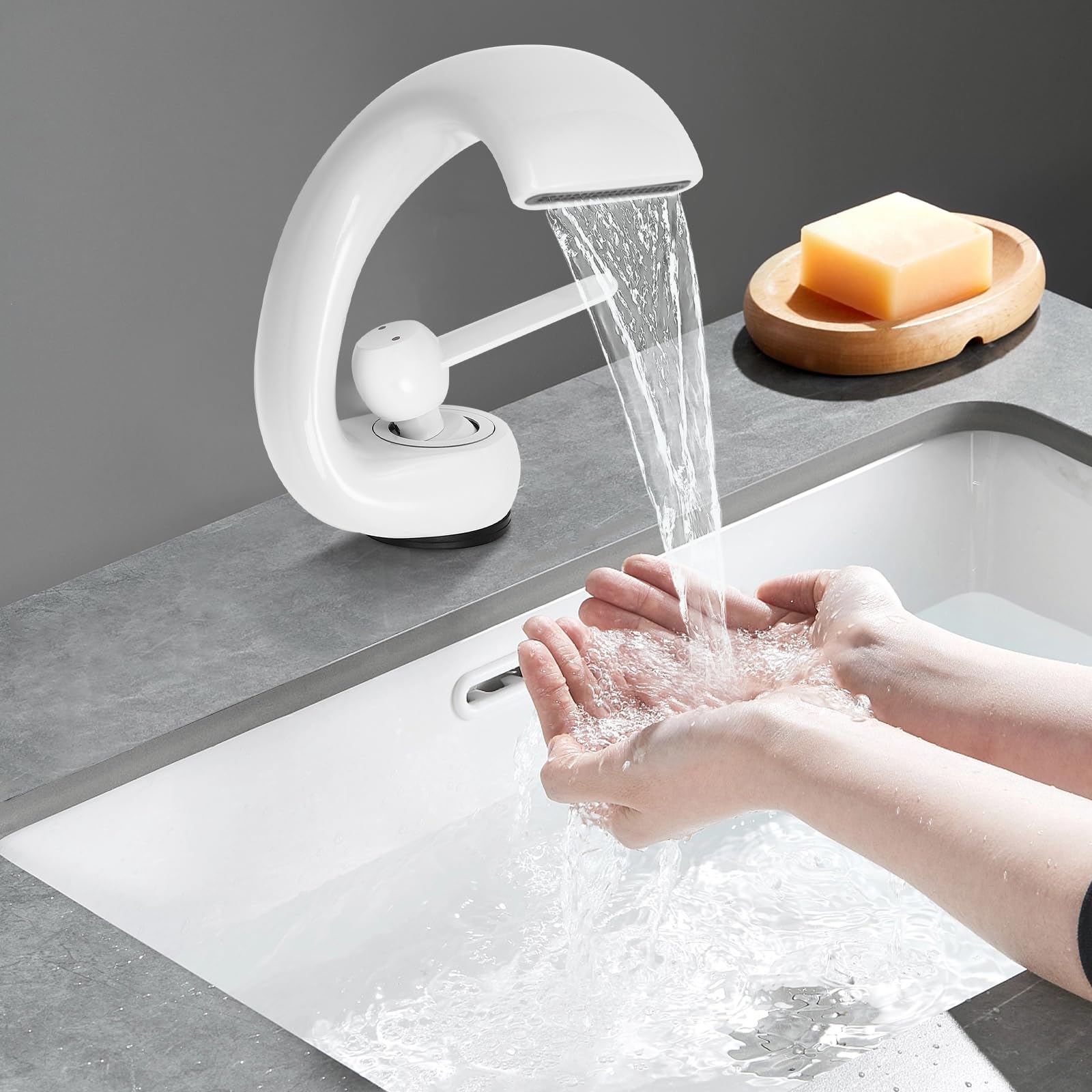 Wasserhahn Bad-Mischbatterie, Wasserfall Badezimmerarmatur, moderner Waschtischarmatur, Wasserfallarmatur, Mischbatterie Bad Einhebel Armatur, für Haushalte, Einkaufszentren, Hotels (weiß)