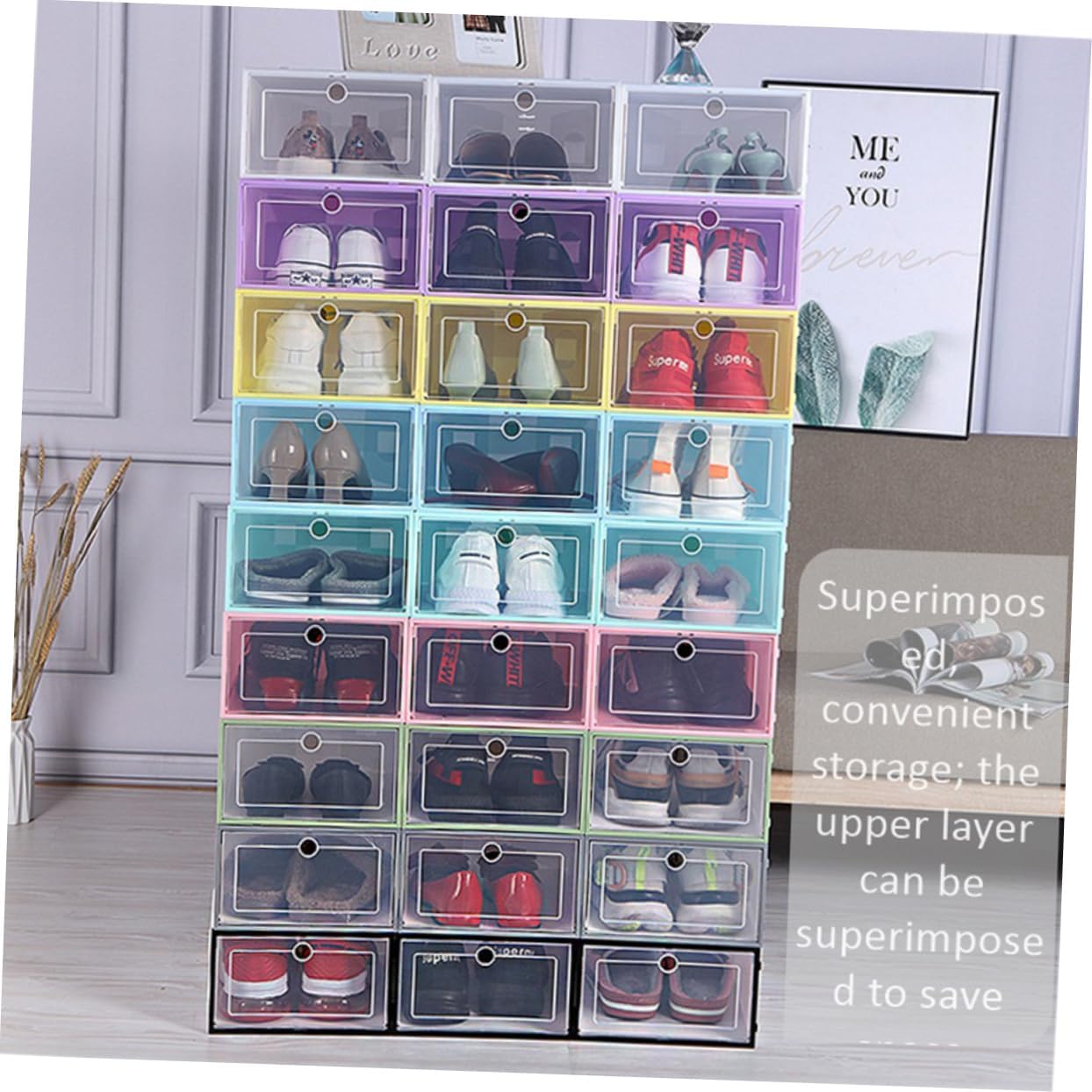 VICASKY 6pcs Transparent Stackable Shoes Organizer Boxes with Breathable Space Saving Plastic Shoe Storage Containers for Closet Entryway and Cabinet
