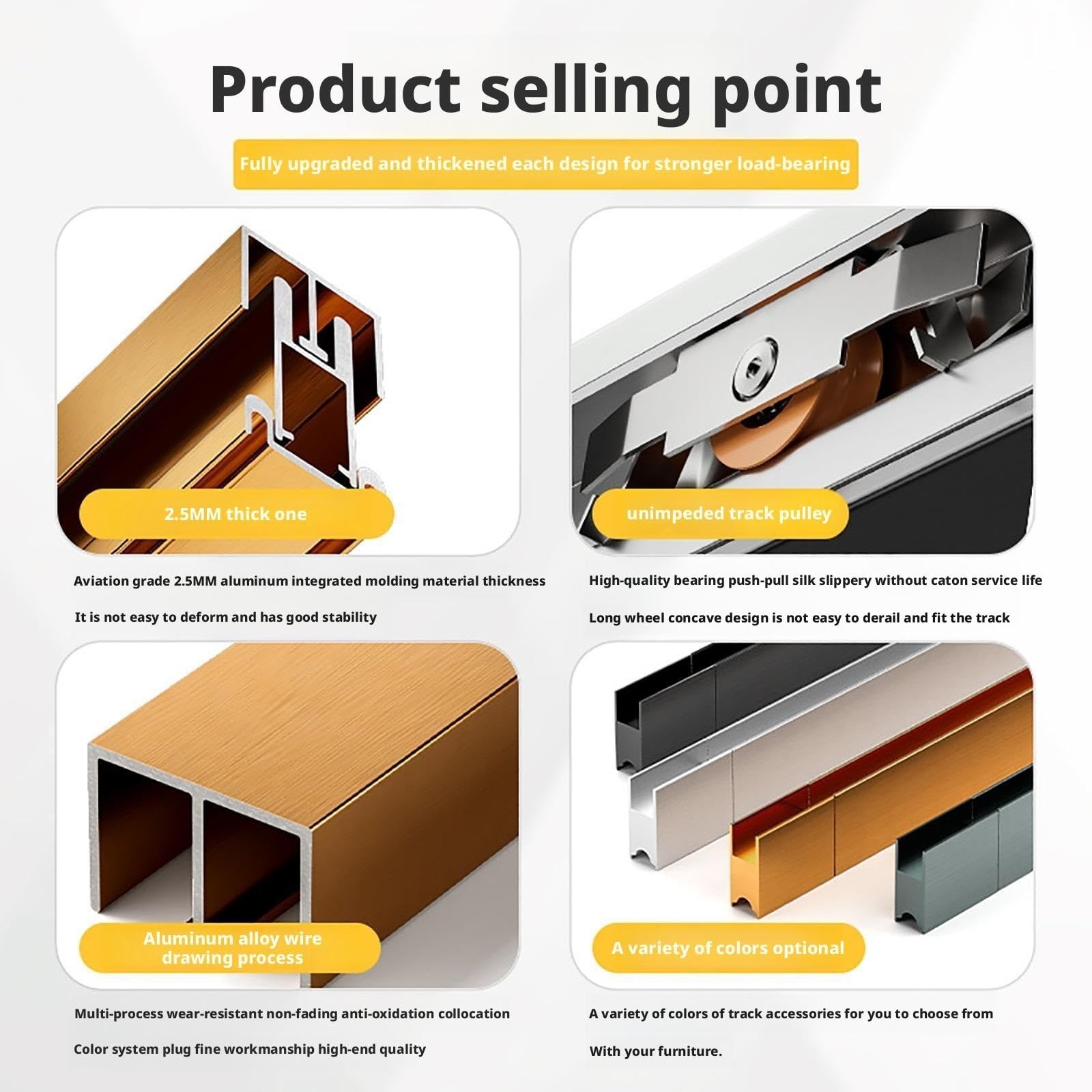 Rail de porte coulissante en aluminium pour armoires et vitrines, compatible avec le verre acrylique, fonctionnement fluide pour un accès facile