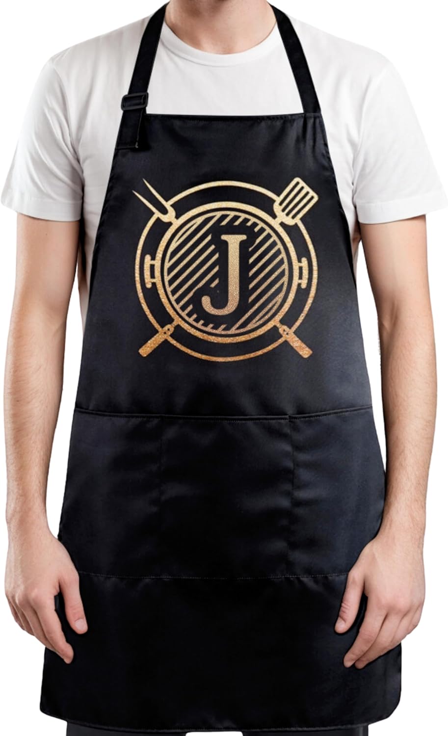 InnoBeta Personalized Aprons for Men with Pockets, Grilling BBQ aprons, Unique Gifts for Cooks - Adjustable Neck Strap, Black