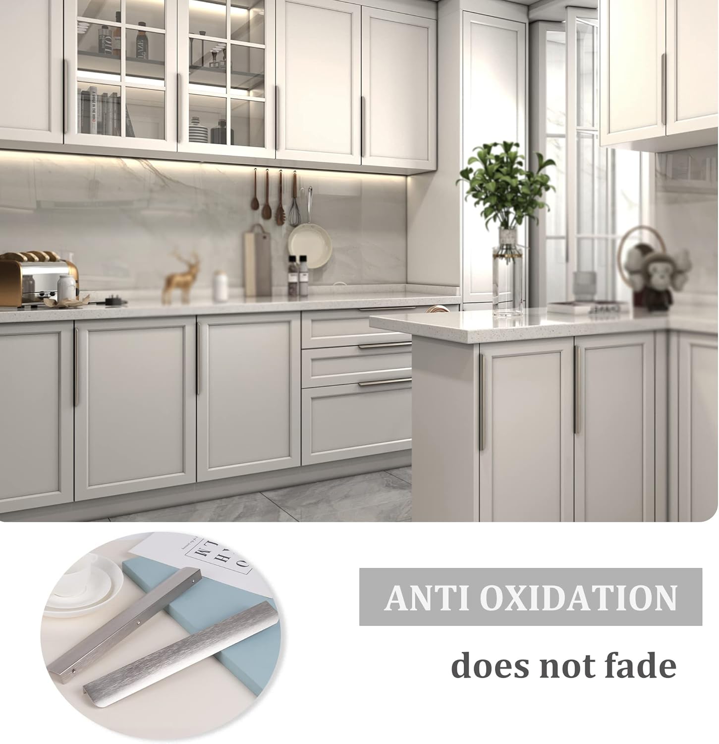 Satanga Edge Finger Tab Pull for cabinets Kitchen Concealed Drawer pulls Aluminum Flat Hidden Back Mount Door Handle for Home Pack of 10 Modern Brushed Nickel 11.81" Overall Length Easy Installation