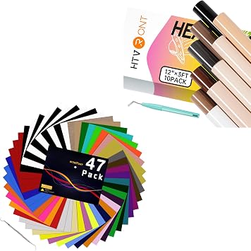 HTVRONT 47 Pack 12" x 10" HTV Heat Transfer Vinyl Sheets & 10 Pack 12" 3FT Skin Tone HTV Vinyl Bundle for T-Shirts