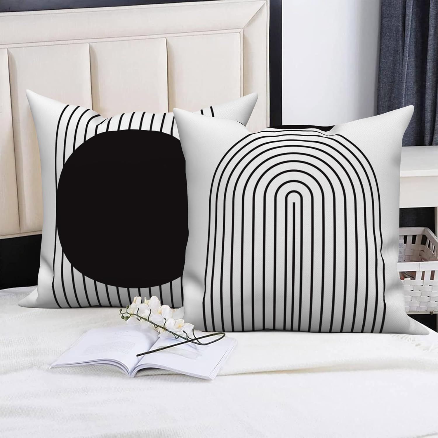 Black White Throw Pillow Cases 20x20 Set of 4 Geometric Abstract Striped Pillow Covers Morden Simple Style Square Cushion Case for Chair Sofa Couch Bedroom Home Garden Outdoor