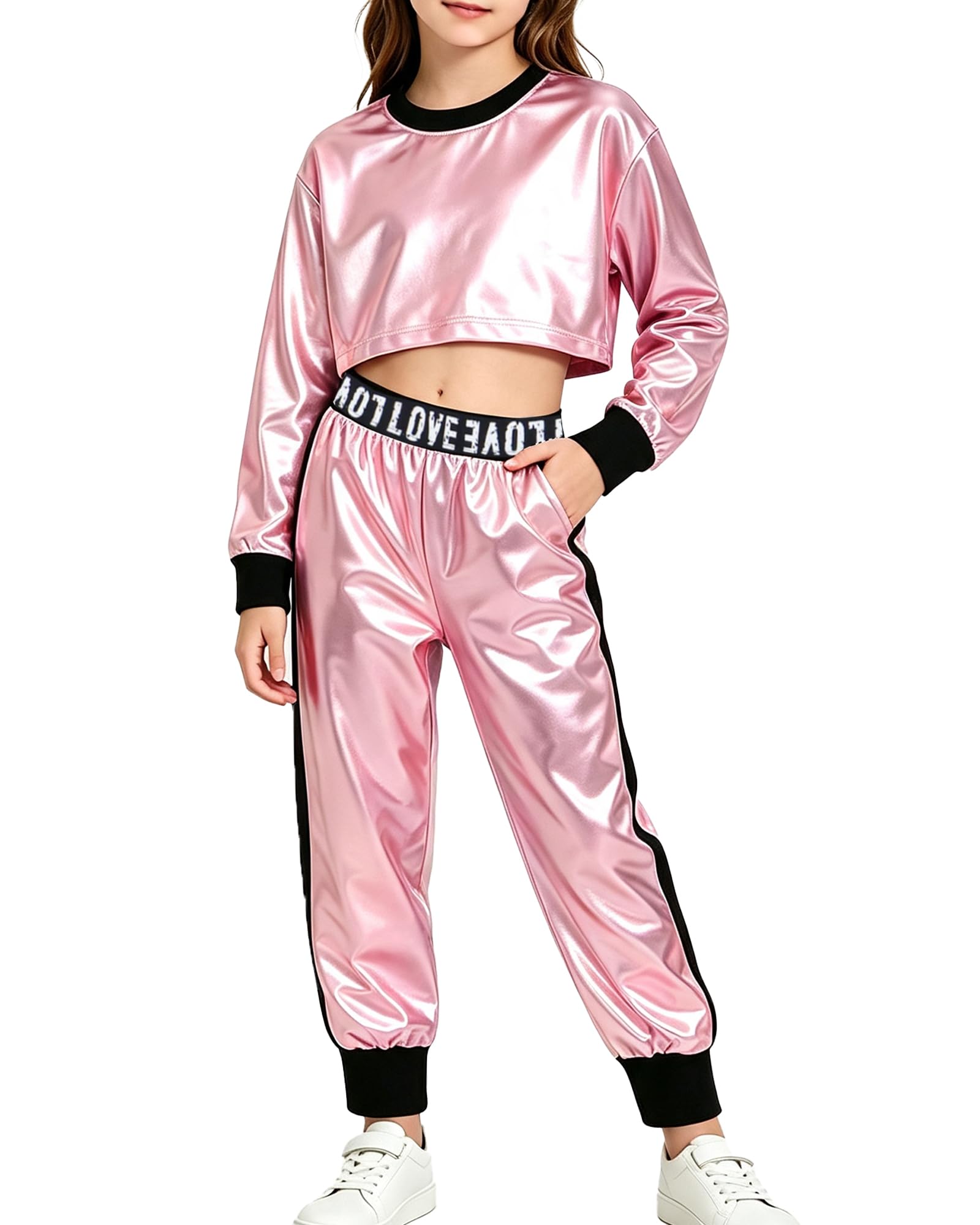 Betusline Girls Sweatsuit, Long Sleeve Crop Top Jogger Pants, 4T-14Y