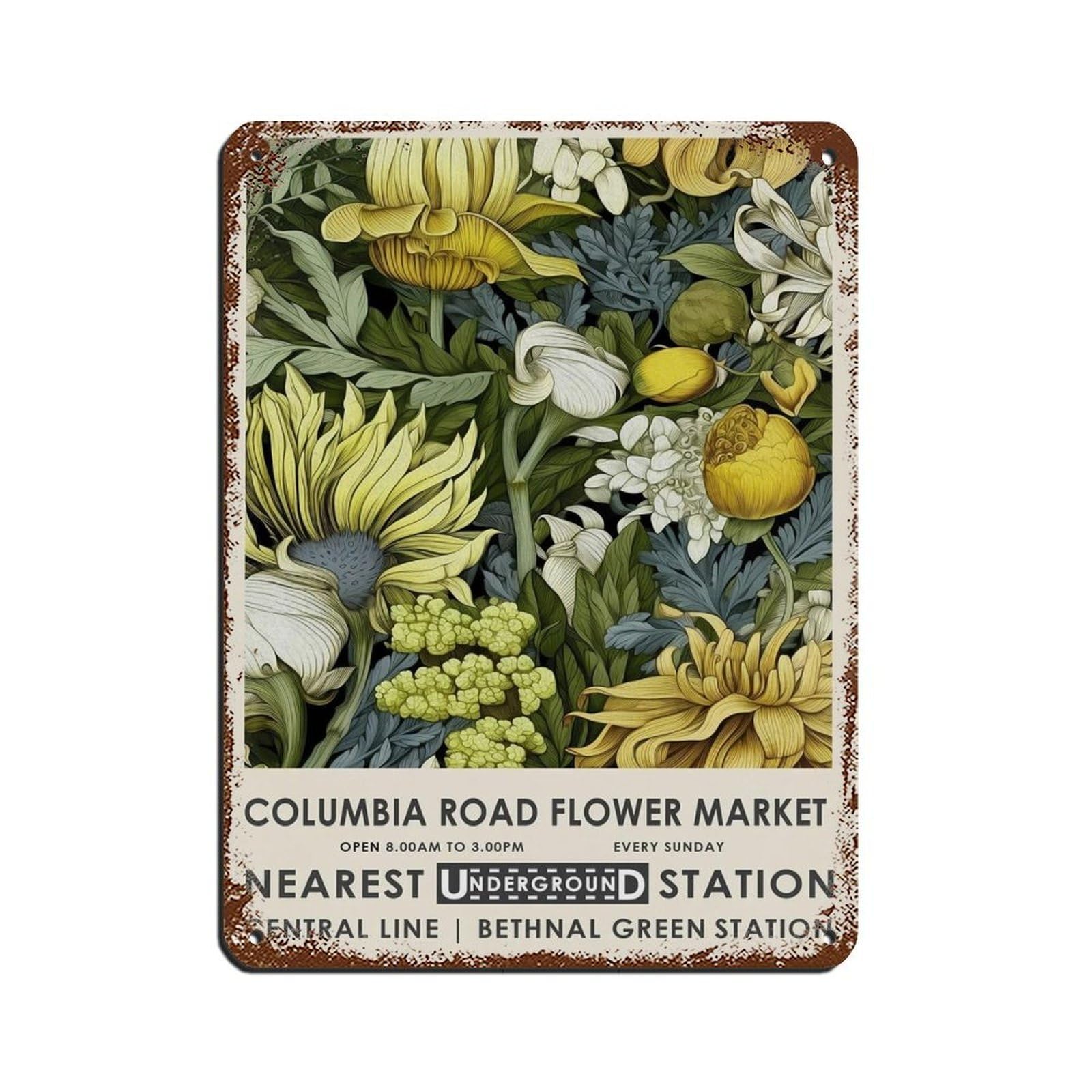 Columbia Road Market, Vintage Floral Poster Tin Sign Vintage Metal Pub Club Cafe Bar Home Wall Art Decoration Poster Retro 12x16inch(30x40cm)