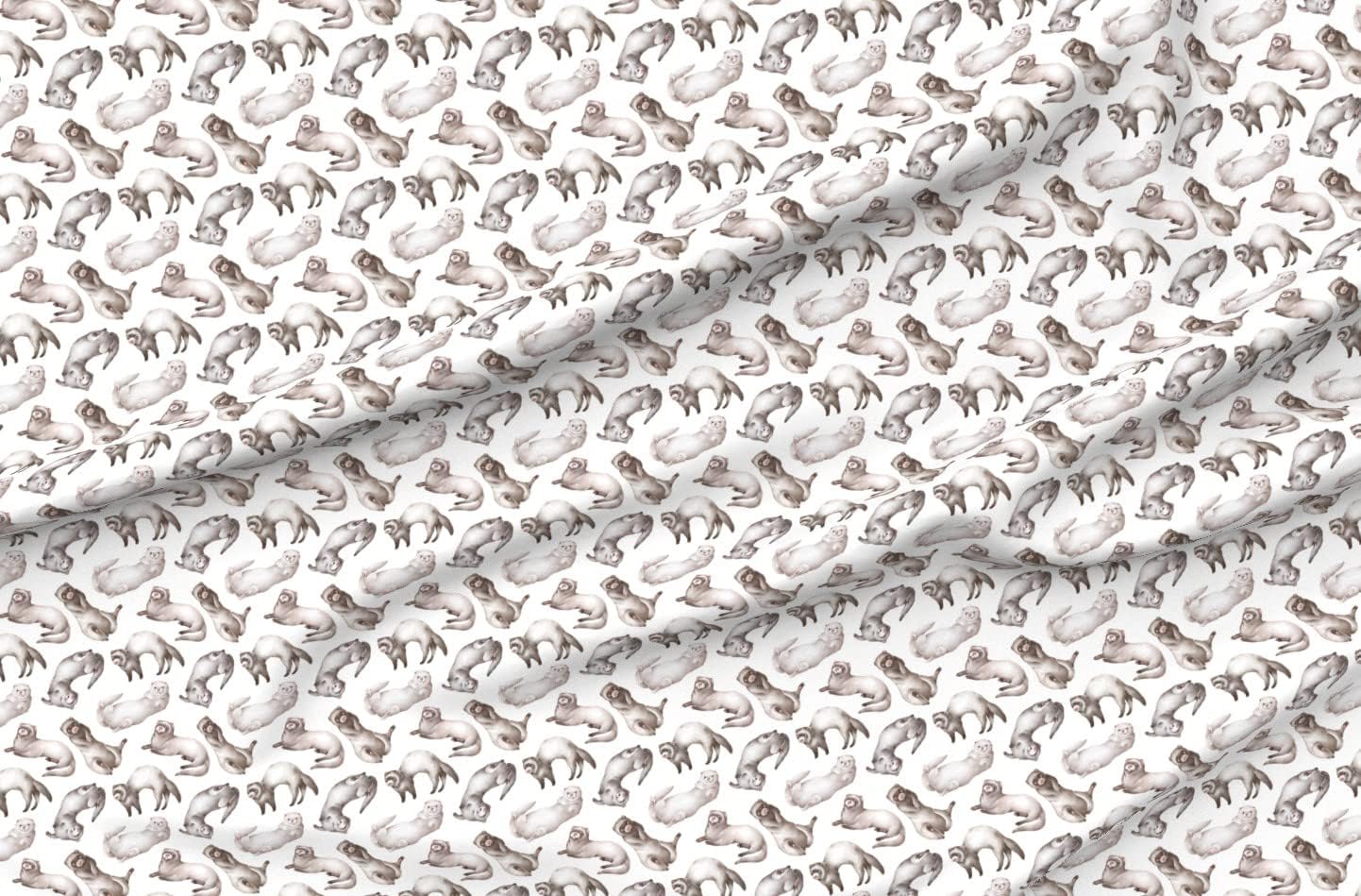 Spoonflower Fabric Ferrets Neutral Brown White Animal