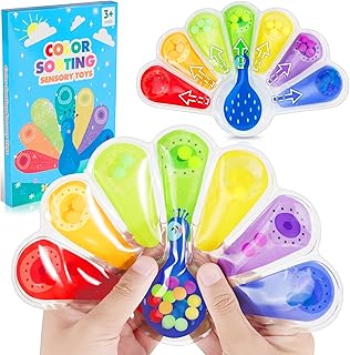MoZkkiz Sensory Fidget Toy for Sorting Colours, Anti-Stress Toy, Peacock Montessori Toy, Baby Sorting Game for Counting and Sorting, Colours, Learning
