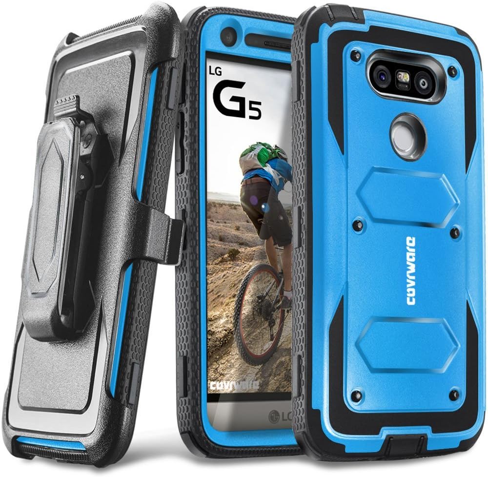 COVRWARE Aegis Series case for LG G5 with Built-in Screen Protector Heavy Duty Full-Body Rugged Holster Armor Case Belt Swivel Clip Kickstand, Blue