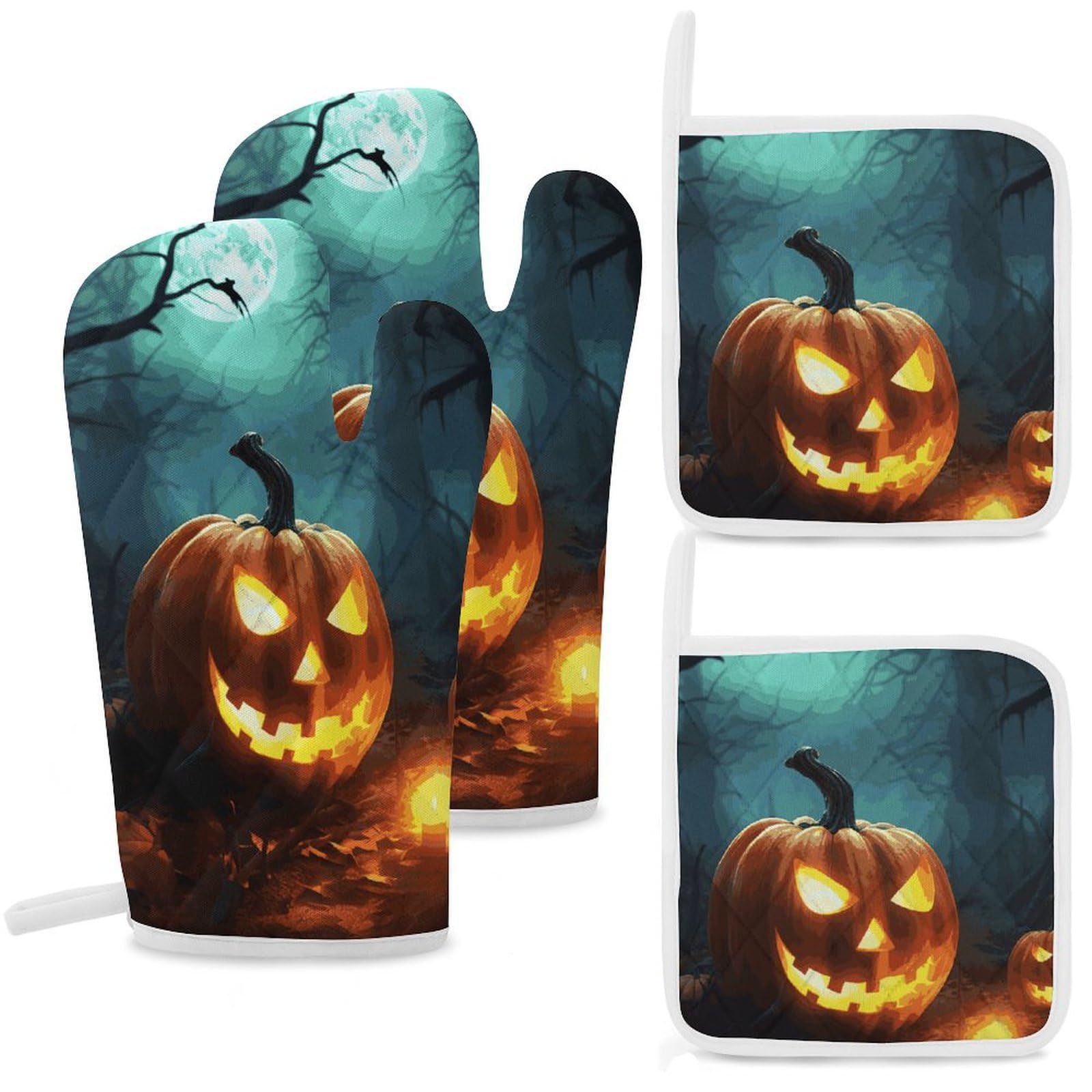 Gants de cuisine Halloween anti-chaleur pour four et cuisson de citrouilles