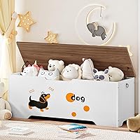 Vista 4 de HOOBRO Caja de juguetes, baúl de juguetes con 2 bisagras de seguridad, banco de almacenamiento de 47.2 pulgadas, baúl de almacenamiento de madera