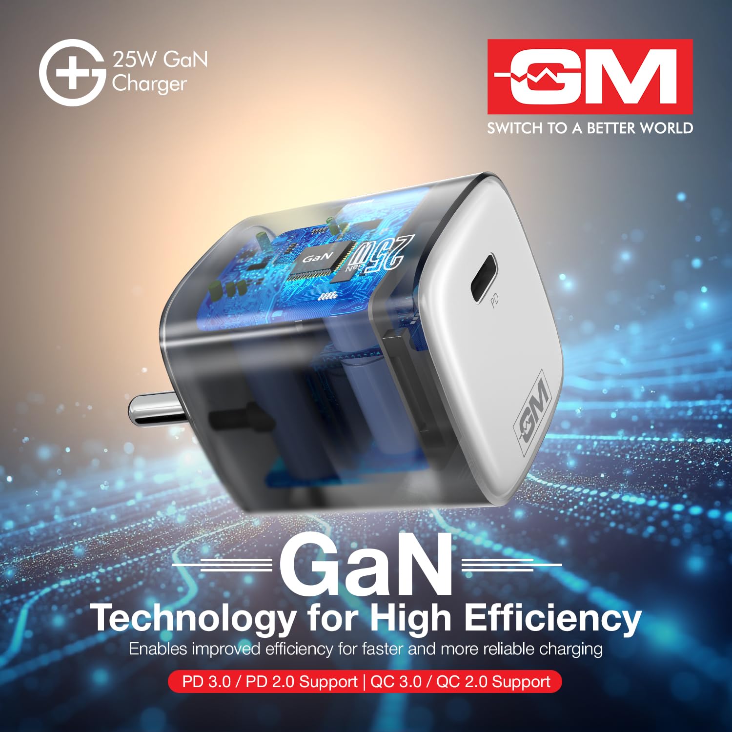 GM G+ 25W GaN Fast Charger with USB-C Port | PD 3.0 QC 3.0, Compact Travel Charger with Advanced Safety Protection for iPhone, Samsung, Pixel Series | 1 Year Warranty 3