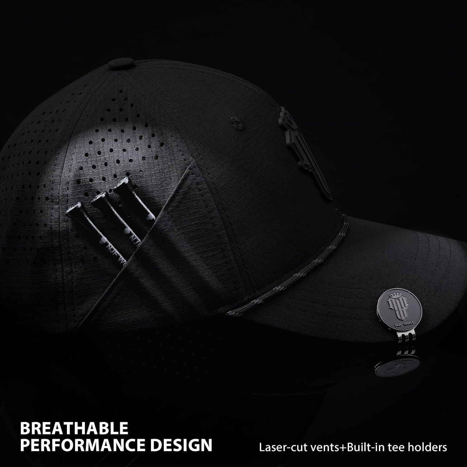NJF Golf™ Hat Men - Breathable Mens Golf Hats, Adjustable Rope Snapback Cap, Convenient Cap with Tee Holder - Image 2