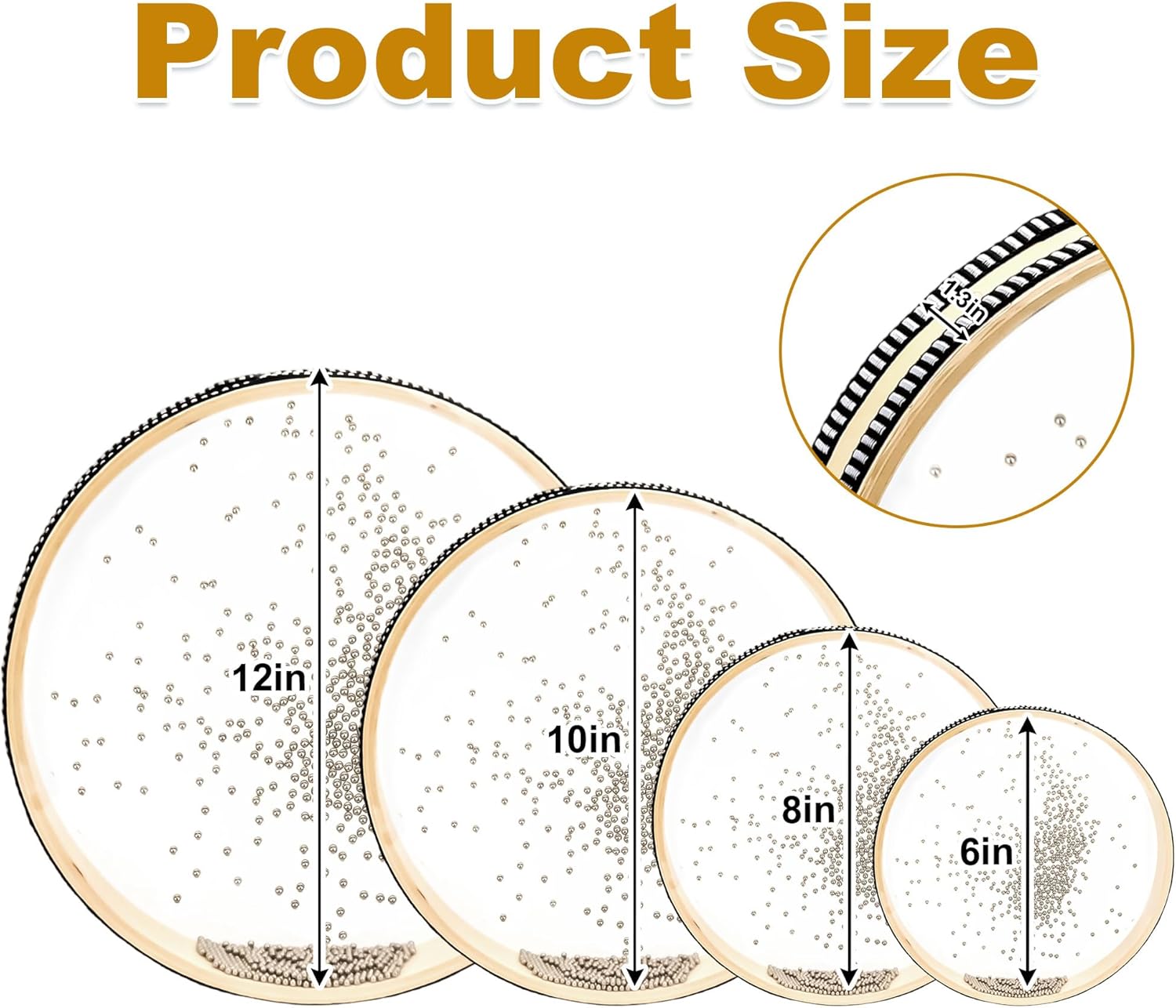 4 pack White Ocean Drums Set - Wave Bead Sea Drums,6/8/10/12 inch Healing Musical Instrument for Home,Classroom and Stress Relief