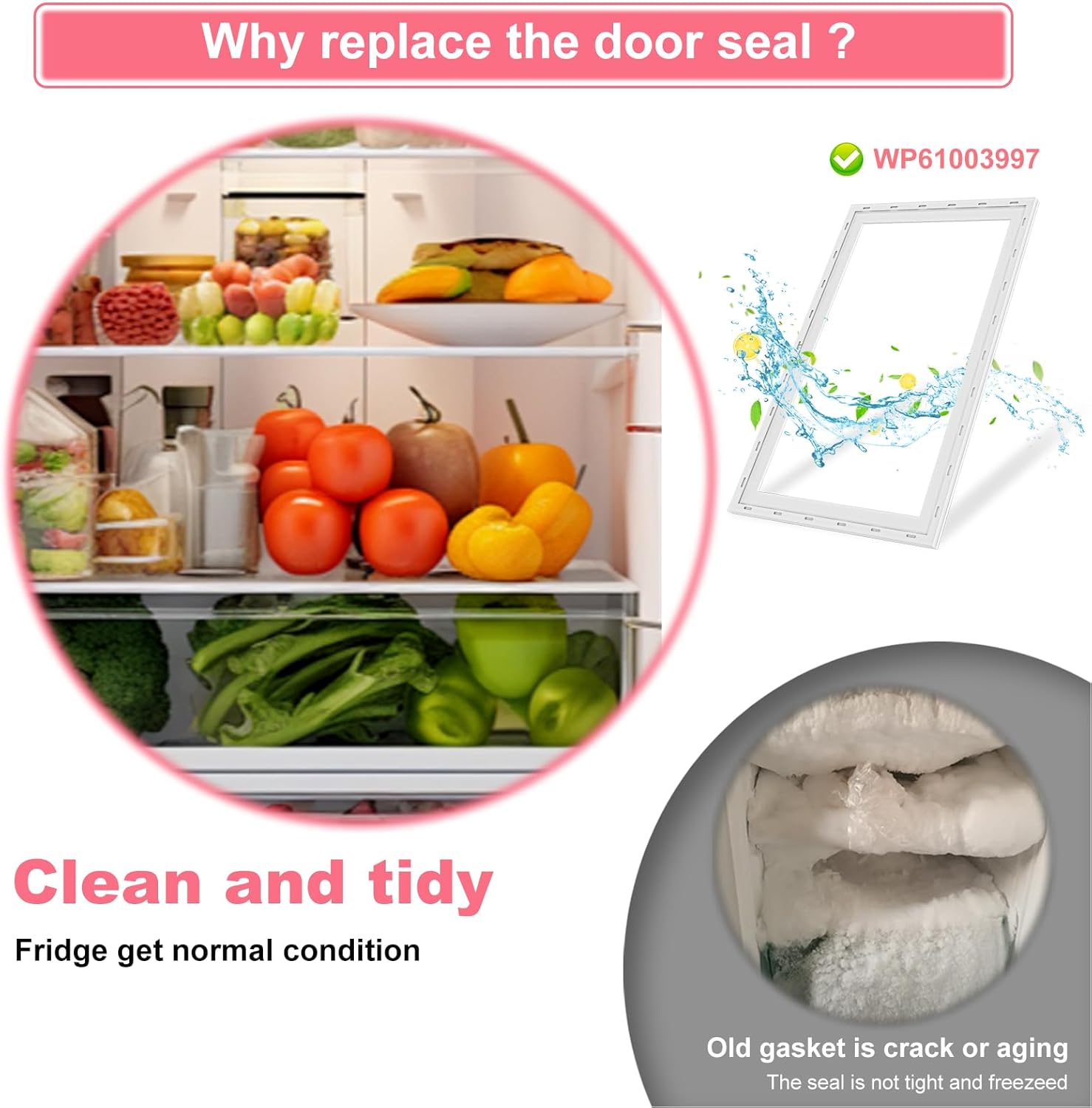 LXun Upgrad WP61003997 Refrigerator Freezer Door Seal Part WP61003997 Compatible with Whirlpool Refrigerator Gasket Replacement Part for Maytag JennAir Crosley GE Freezer Seal Part 61002053 61003997